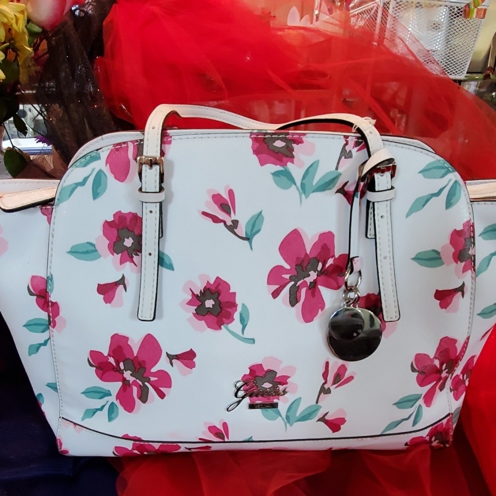 Guess pink floral satchel